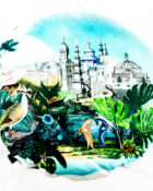 DDesigners Guild Kissen Reveries Vert Buis Schwarz-Weiss ekokissen Muster Tiere Blau Pflanzen