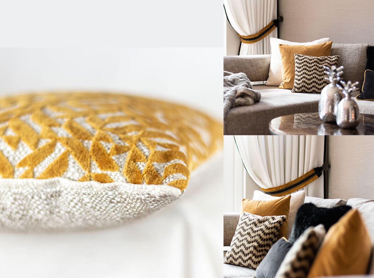 Flur gestalten mit Kissen Decken Leuchten Kerzen Duftkerzen Interior Design Inspiration Blog Gelbes Kissen Kissendekoration Kissen auf Sofa arrangieren