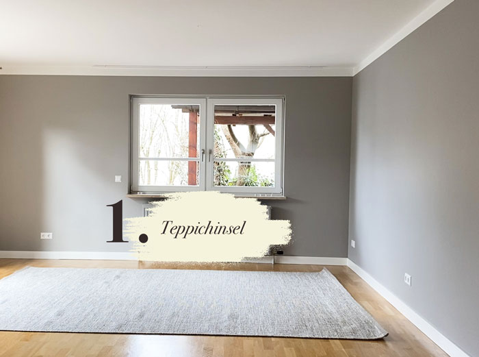 Teppichinsel Möbelauswahl Kundenprojekt Einrichtungskonzept Interior Design Wohnzimmer Essbereich offenes Wohnkonzept