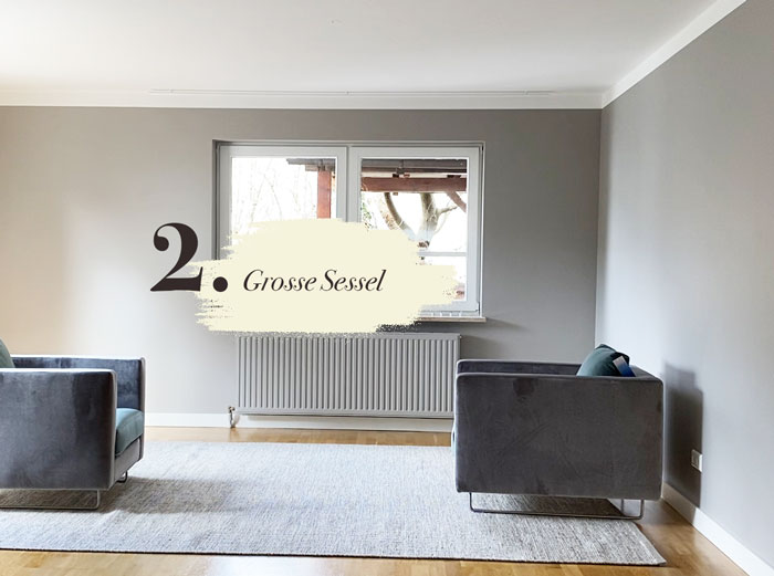 Große Sessel Möbelauswahl Kundenprojekt Einrichtungskonzept Interior Design Wohnzimmer Essbereich offenes Wohnkonzept