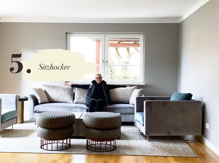 Sitzhocker Möbelauswahl Kundenprojekt Einrichtungskonzept Interior Design Wohnzimmer Essbereich offenes Wohnkonzept