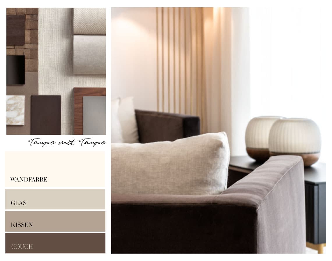 Taupe mit Naturtönen kombinieren Taupe passt zu Naturtönen Inneneinrichtung in Taupe und Naturtöne Taupe mit Taupe Taupe mit Weiss Taupe mit Schwarz Taupe mit Beige Taupe mit Braun Taupe mit Sandfarbe Taupe mit Grau