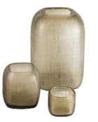 Glaskunst Guaxs Yava Smokegrey Guaxs Online Shop Guaxs Teelichthalter Guaxs Glasvase Guaxs Windlicht Rauchglas Rillenstruktur