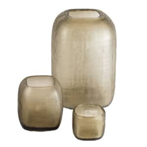 Glaskunst Guaxs Yava Smokegrey Guaxs Online Shop Guaxs Teelichthalter Guaxs Glasvase Guaxs Windlicht Rauchglas Rillenstruktur
