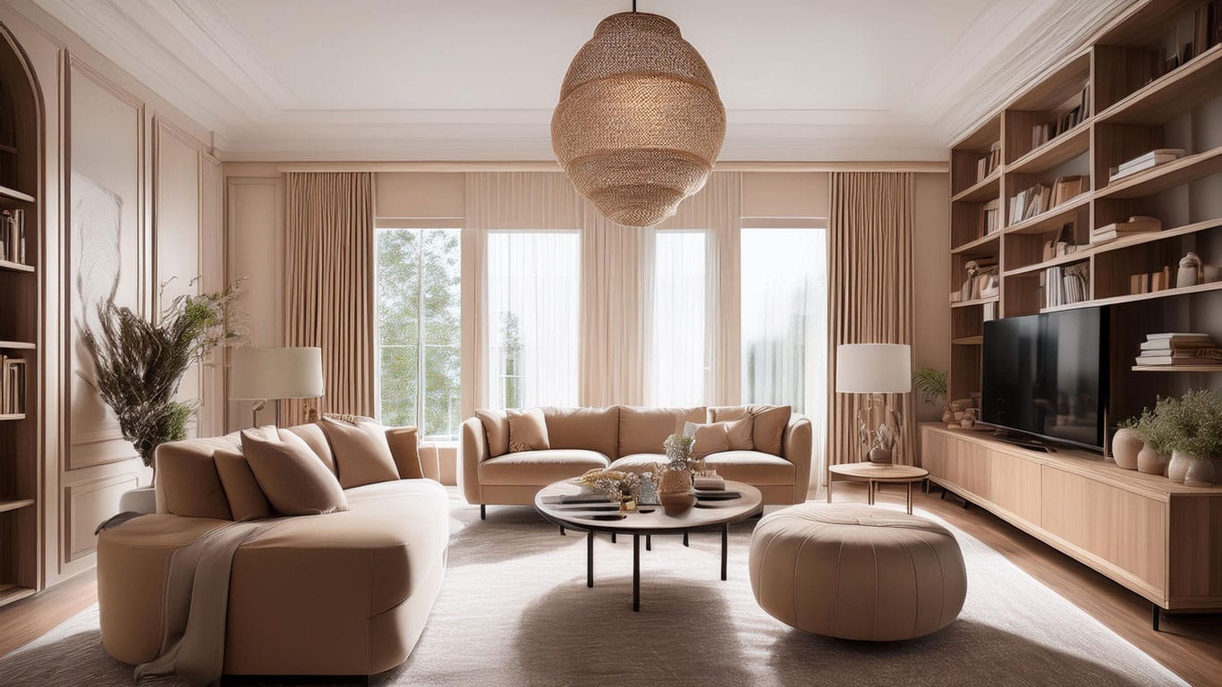 symmerie einrichten wohnungn symmetrische anordnung leuchten couch gardinen