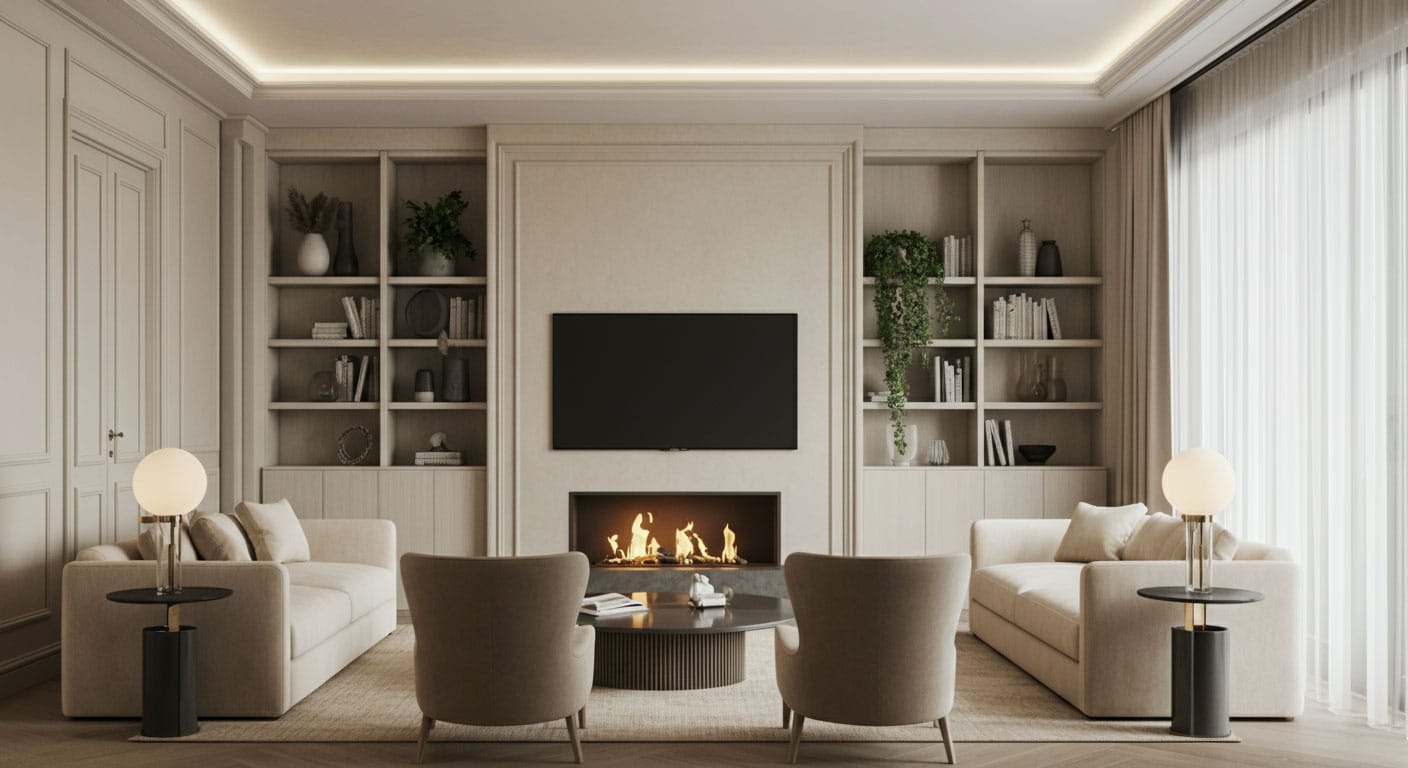 Wohnzi-5 Wohnzimmer Idee Cocuh sessel tv kamin beige