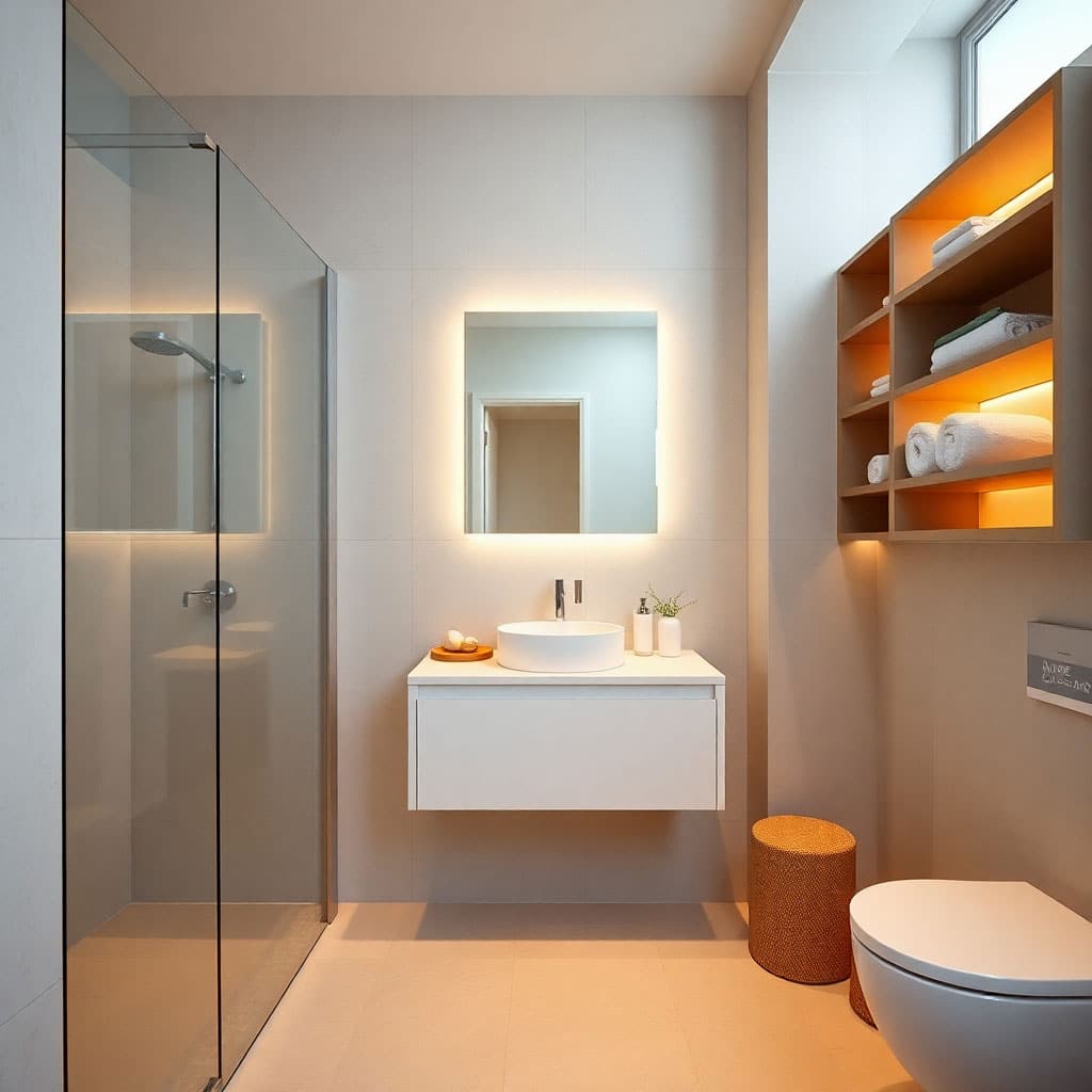 bad-3 Ideen für kleine Badezimmer dusche wc waschbecken spiegel helle fliesen