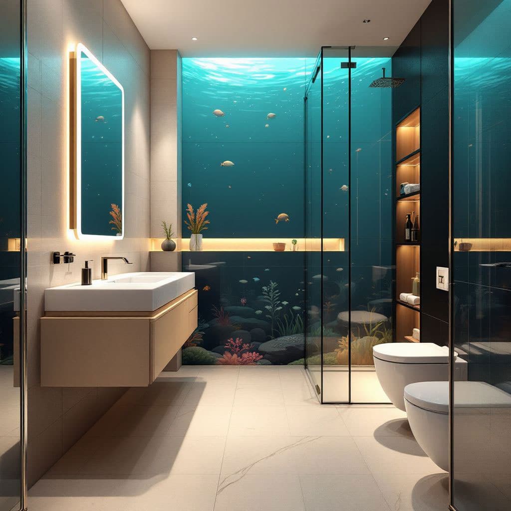 bad-4 Ideen für kleine Badezimmer dusche wc waschbecken spiegel wand hinterleuchtet unterwasser