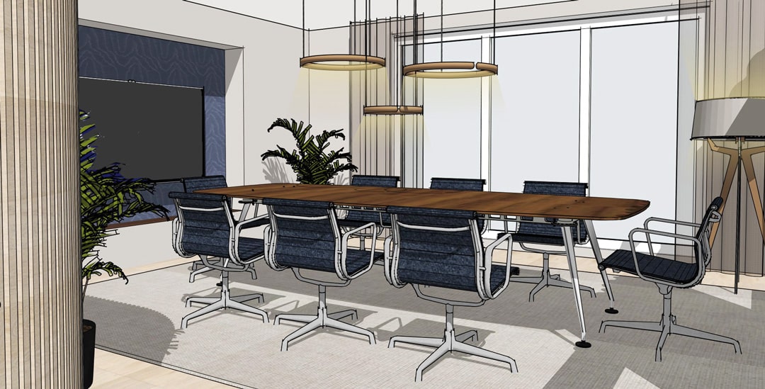 Buero-3 Büro einrichten skizze konferenzraum blaue stühle