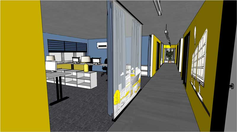 Buero-gleb_blau Büro einrichten flur und büros gelb balu glaswände